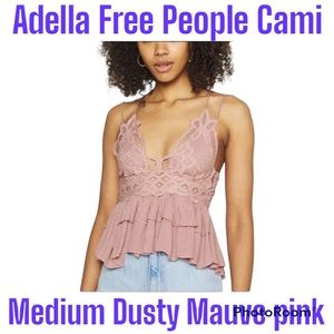 NWT ADELLA Free People Medium Cami Top Dusty Mauve Lace Fit Medium-Large FP Pink